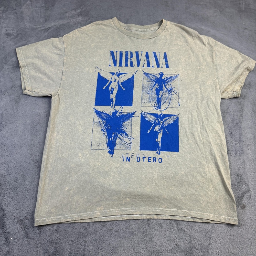 Nirvana Shirt Mens XL Gray In Utero Band Graphic 100% Cotton Grunge Tee Rock‎